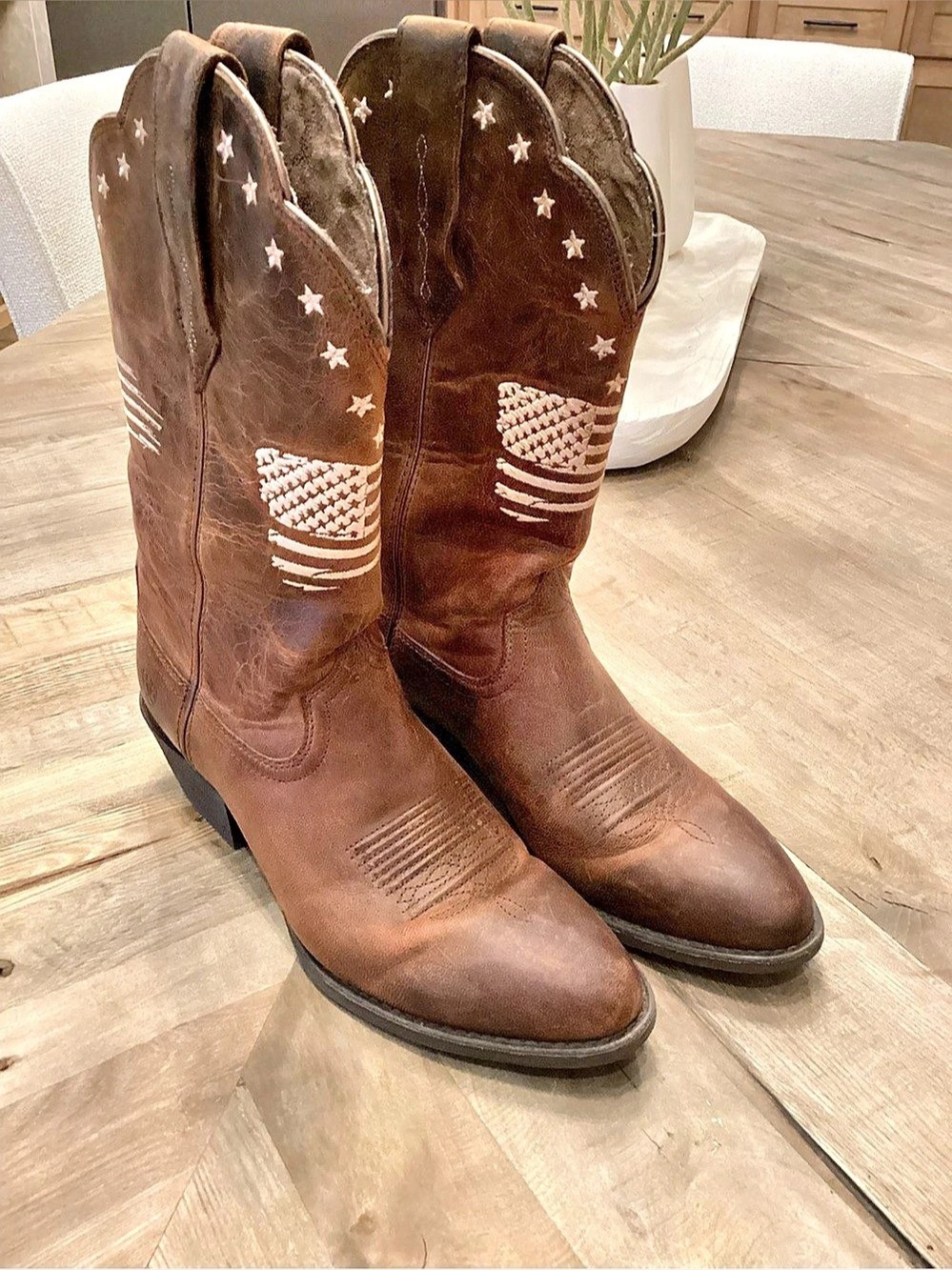 Ariat 8.5 Brown Leather Cowboy Boots American Flag Western Cowgirl